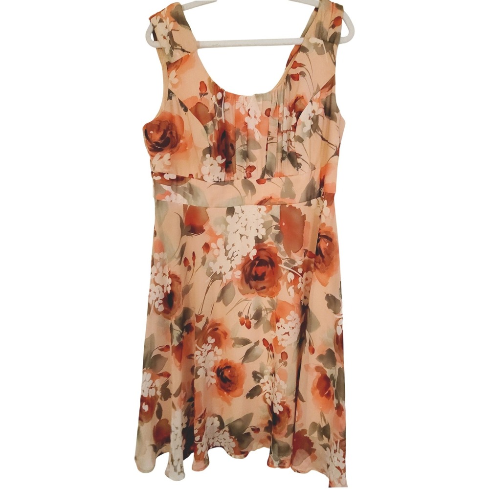 Floral Sleeveless Fit & Flare Dress 14 Peach Y2K Cottagecore Fairy Flowy Chiffon